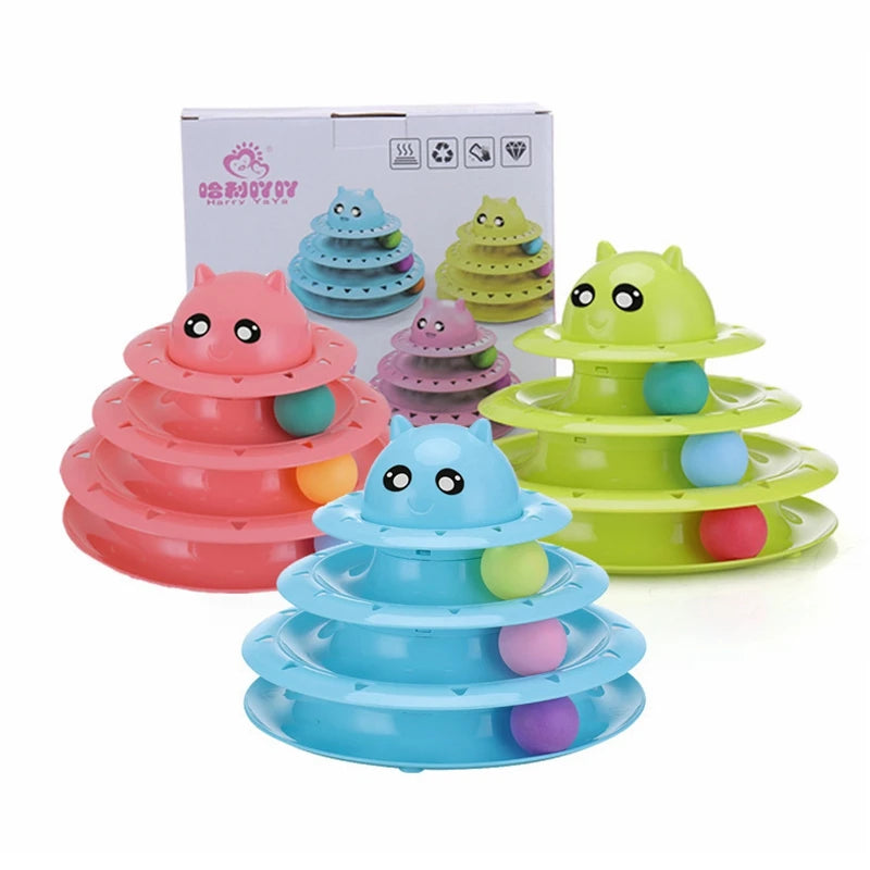 3-Level Turntable Cat Toy Roller Balls Interactive Kitten Fun Mental Physical Exercise Puzzle Toys