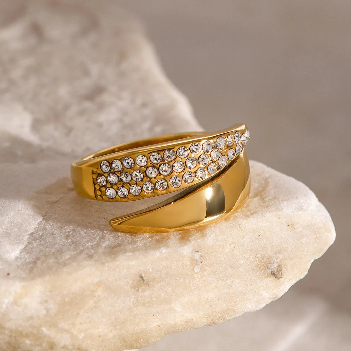 New Jewelry Zircon Geometric Opening Ring 18K PVD Gold Silver Plated Stainless Steel Rings for Women