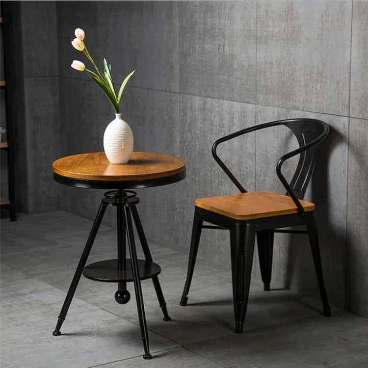 American Industrial Style Iron Art Coffee Chair Solid Wood Antique Bar Chair MegaBDM