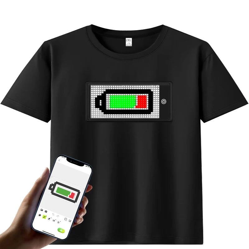 LED T Shirt Display Screen Smart APP Programmable Scrolling Message Led t Shirts and Light up Clothing Mini Flexible Panel