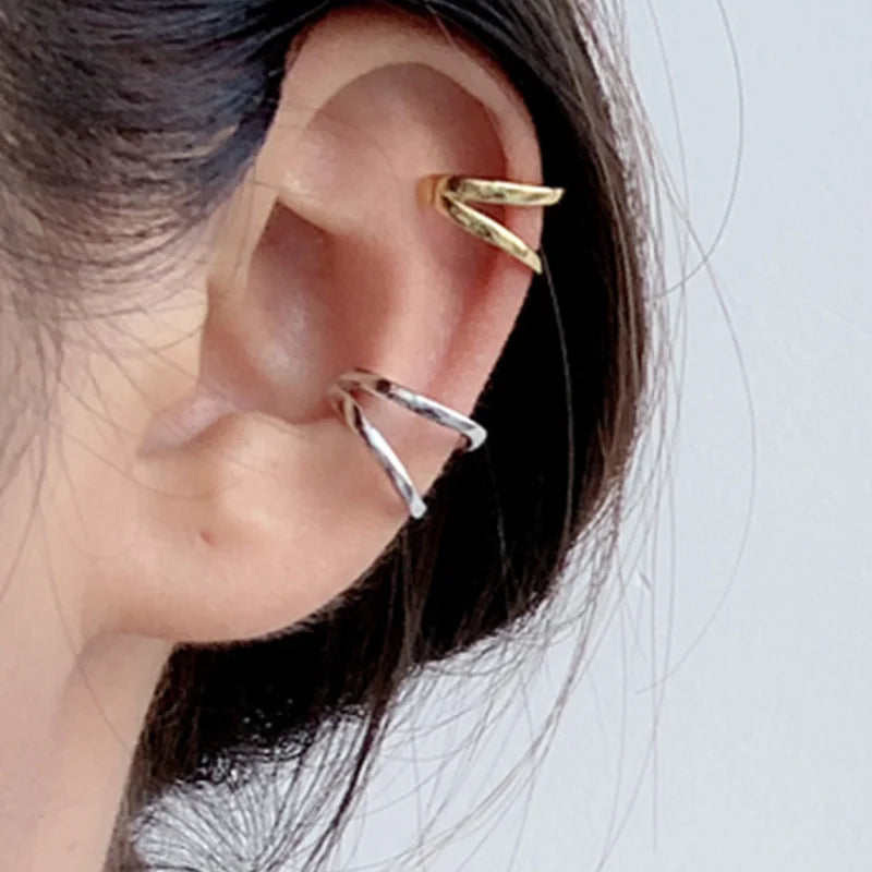 ICEBELA 925 Sterling Silver Unisex Ear Cuffs Double Row No Piercing Earrings Minimalist Style Simple Cuffs Earrings for Girls
