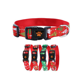 Luxury Christmas Floral Polyester/Nylon Webbing Plastic Buckle Quick Release Ribbons Private Label Custom Dog Collar Wholesale