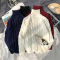 Men's Fashion Slim Knit Sweater Thickened High Neck Twist Design Solid Color Anti-Shrink Anti-Wrinkle Autumn Season Fashion
