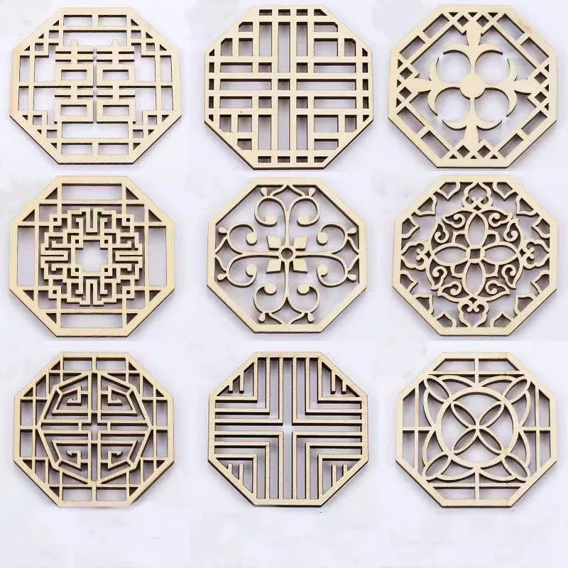 Tailai Modern Laser Cut Design Art Glass Cup Mug Wooden Coasters Table Top Decor DIY Crafts for House Decoration Wood Mats Pads