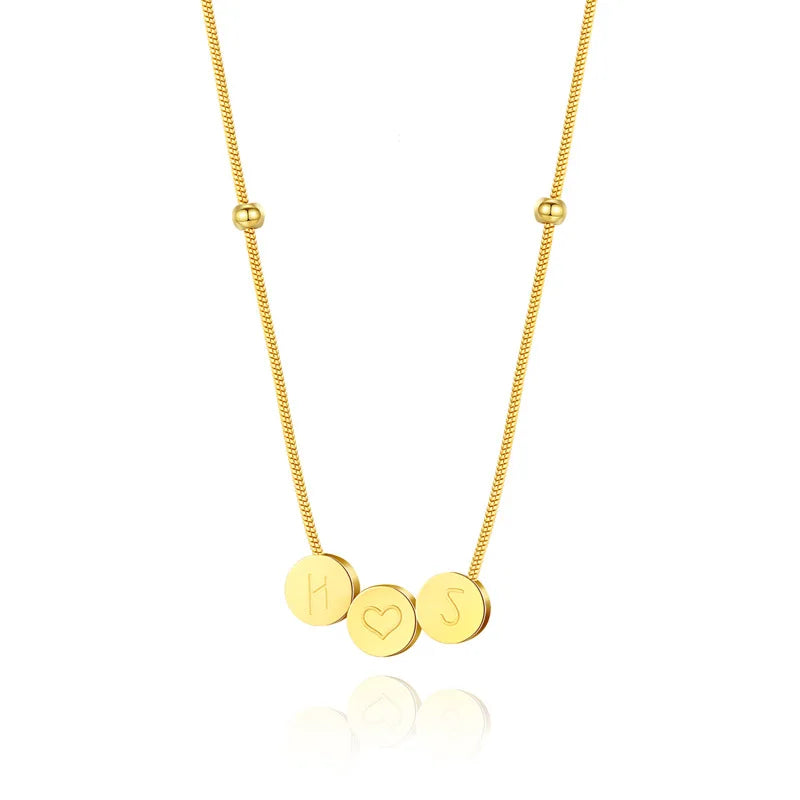 2025 Fashion Jewelry Stainless Steel Snake Bone Chain Beads Necklace Custom Engraved Circle Bead Adjustable Necklace for Women