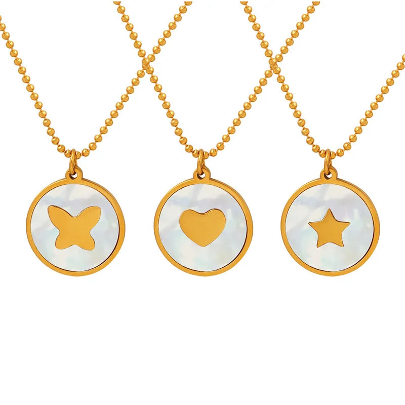 All-Match Five-Pointed Star Butterfly Necklace White Sea Shell Heart Pendant Necklace Female Clavicle