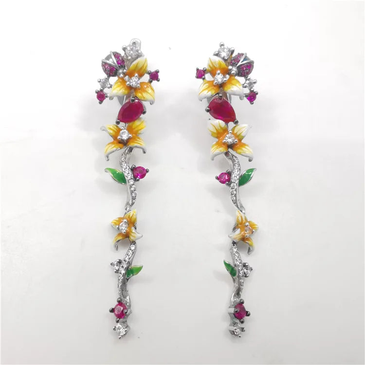 Wholesale Antique Flower Sterling Silver 925 Dangle Stud Earrings New Women's Fashion Gift Engagement Wedding Anniversary Party MegaBDM