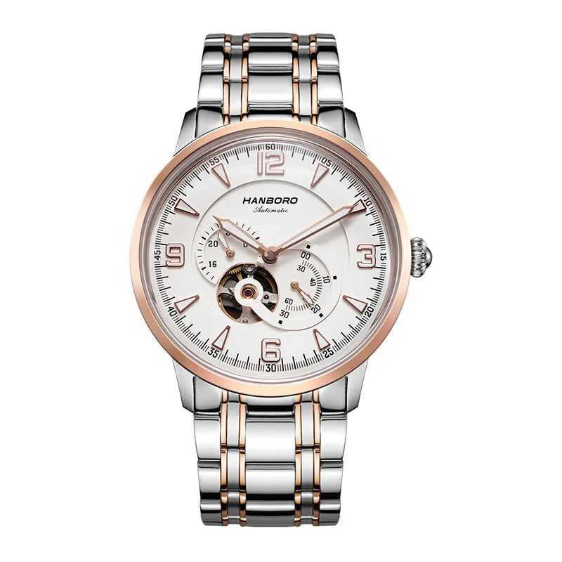 Men's Fashionable Fully Automatic Mechanical Watch Sapphire Case Waterproof Business Design Glass Dial Window Pointer Display