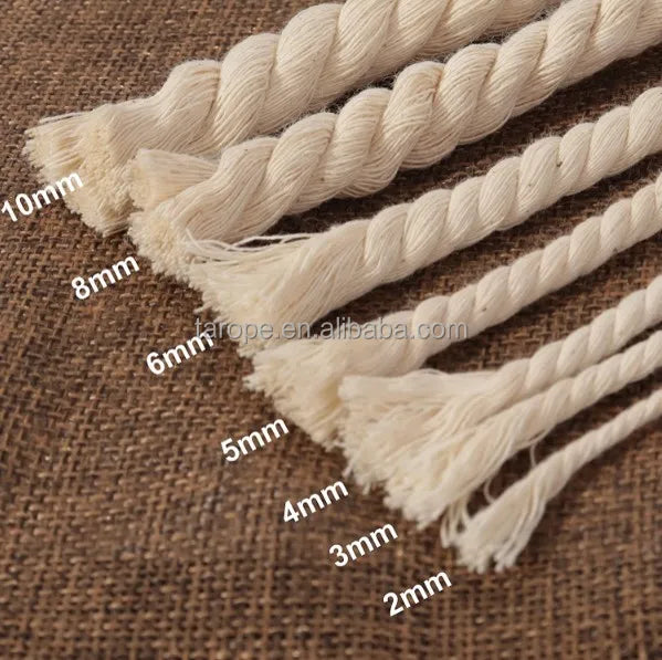 2024 Hot Sale Customized Natural Color 3 Strands 100% Cotton Eco-Friendly Waxed Finish Rope Twist Rope for Wall or Plant Hanging