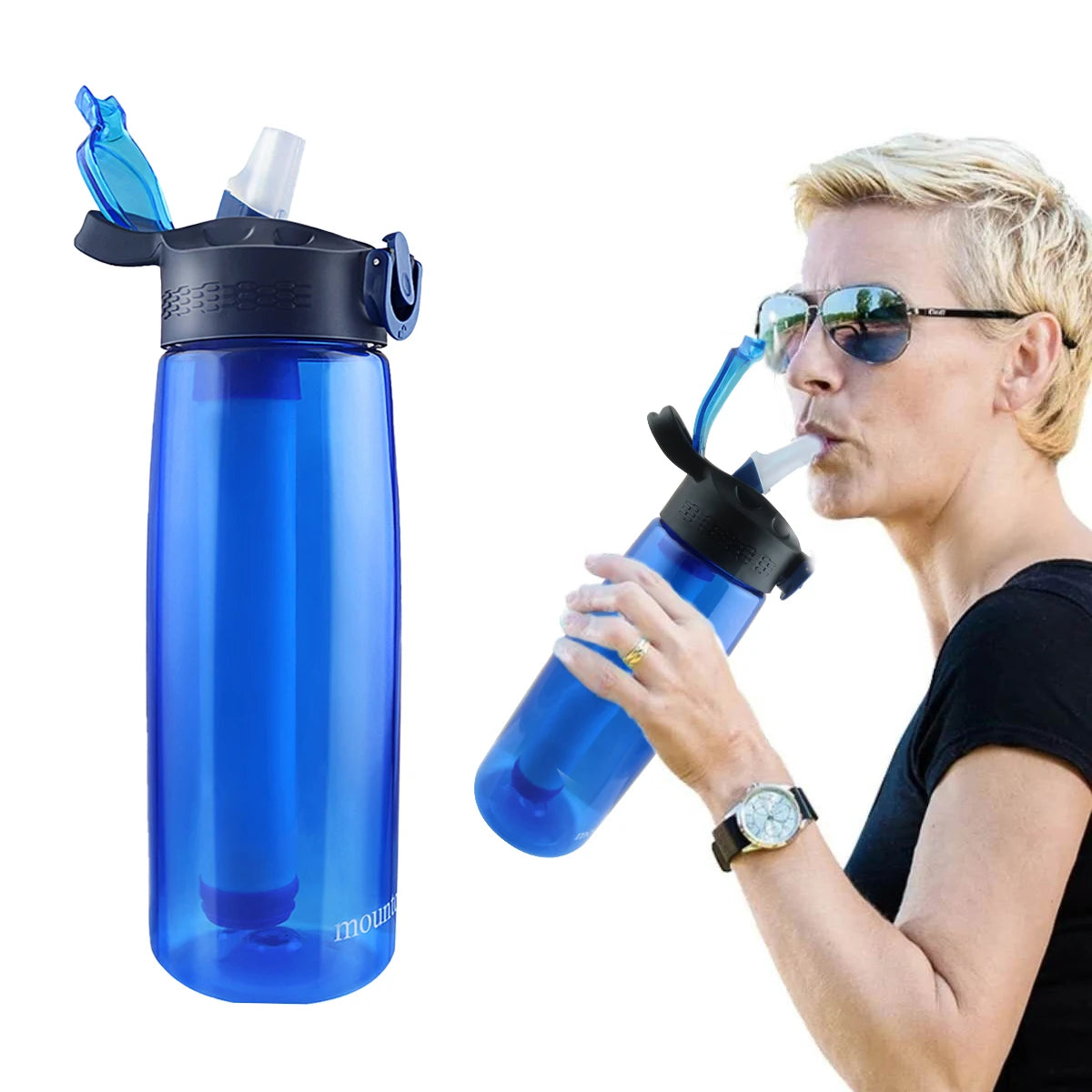Outdoor Sports Hiking Camping Travel Plastic Tritan Straw Water Bottle Alkaline Filtered Purified Water Bottle BPA Free