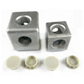 Die-Cast Aluminum 40*40 Cubic Square Connector 2-Way with Alu Color Painted Cover Caps for Bracket Applications Gubo