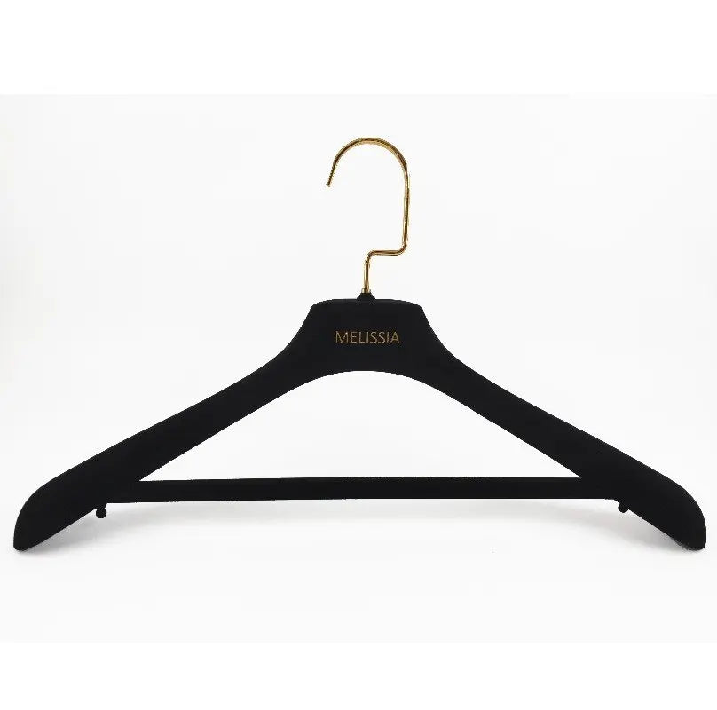 YT Black Clothes Hanger Velvet Surface Non-slip Plastic Hanger With Pants bar