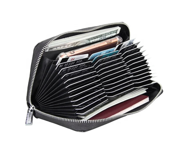 RFID Blocking Antimagnetic Genuine Leather 36 Card Slots 6inch Phone Bag Card Holder Long Wallet