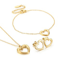 Cute Minimalist Korean Fashion Tarnish Free 18k Gold Plated Heart Stainless Steel Stud Earrings Bracelet Necklace Jewelry Set