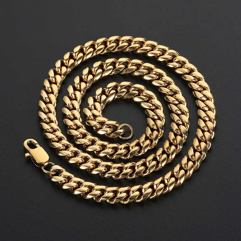 NUOYA Trendy Hip Hop Jewelry Men's Golden Stainless Steel Jewelry 8mm 18K Gold Plated Stainless Steel Cuban Link Chain Necklace