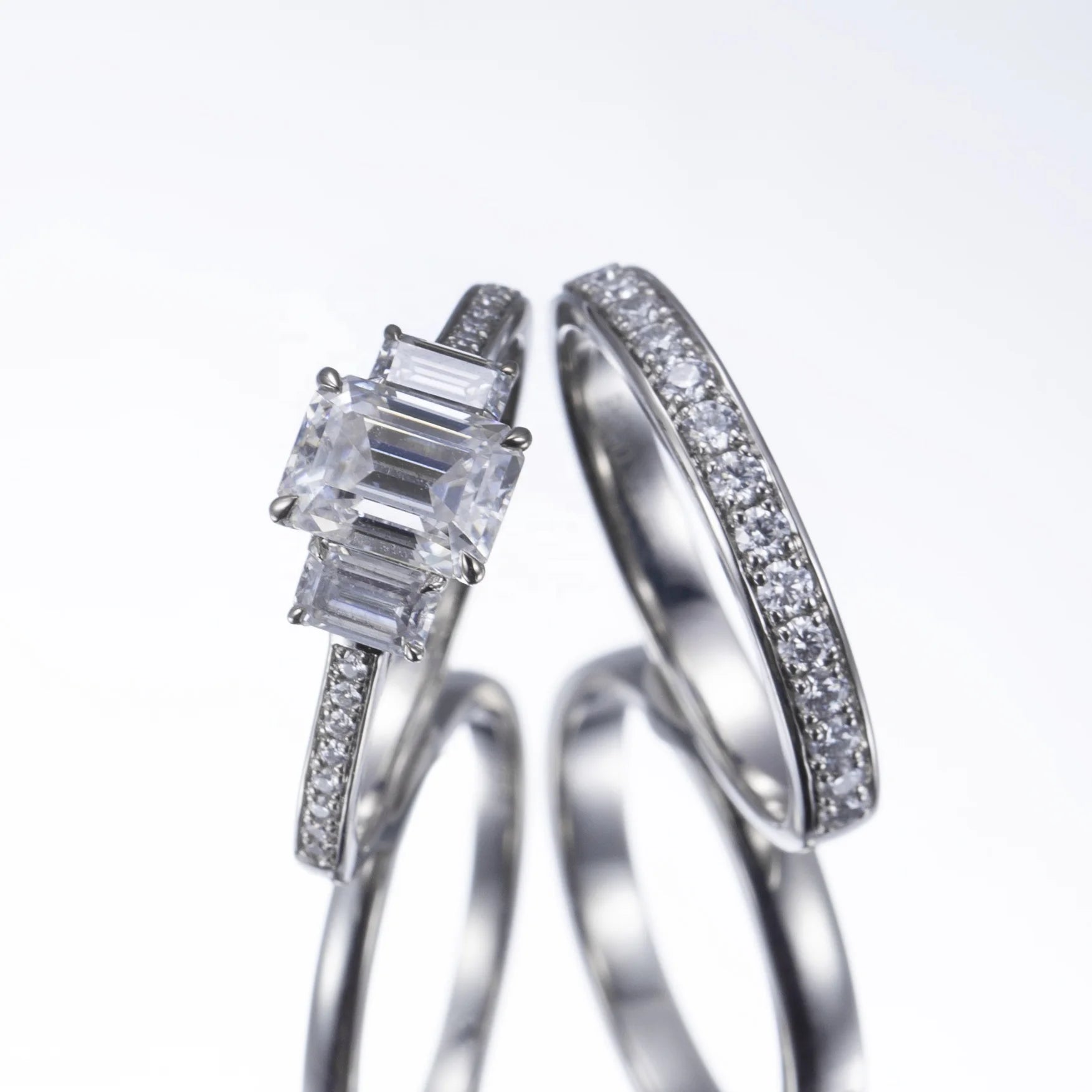 MSR-1108 Customization 9K/10K/14K/18K White Gold  CVD HPHT  Lab Grown Diamond Double Ring