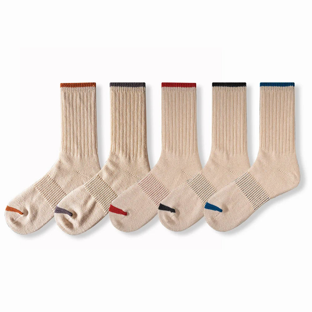 84N Top Quality Japanese Heavy Combed Cotton Breathable An-odor Socks Unisex Four Seasons Casual Chunk Thread Knitted Crew Socks