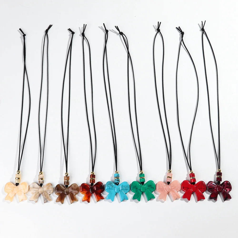 Hot Selling Simple Multi Color Gradient Bow Necklace Charm Acrylic Black Rope Necklace for Women