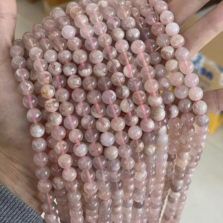 Madagascan Sakura Agate Cherry Blossom Agate 8mm Smooth Round Natural Semi-Precious Gemstone Healing Energy Beads
