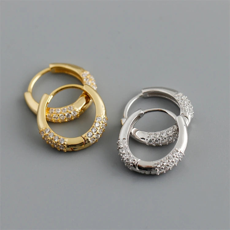 Personality 925 Sterling Silver Fashion Simple Zircon Round Shape Huggie Hoop Earrings for Women