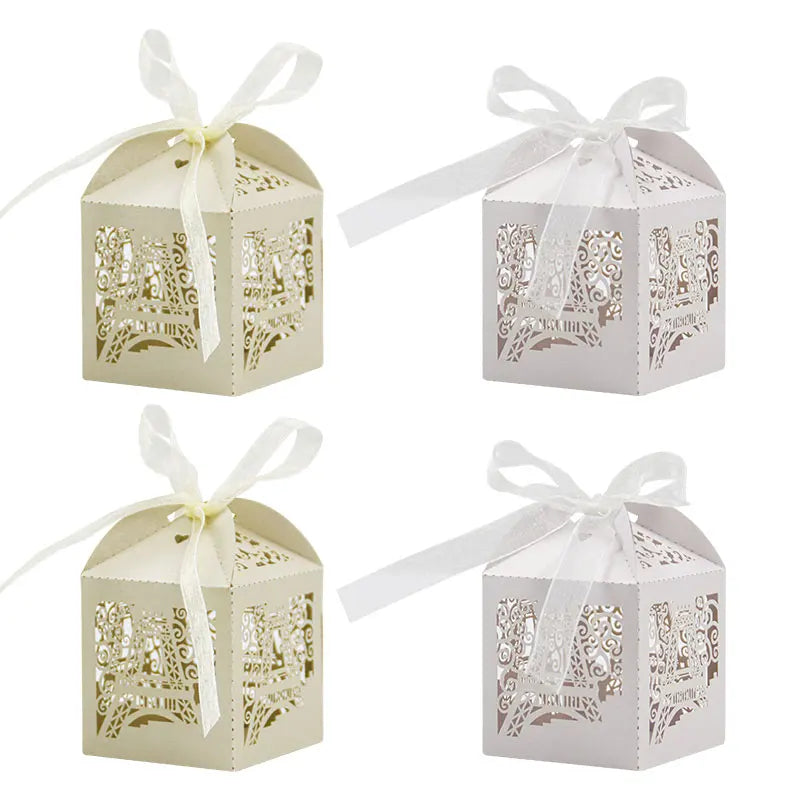 Eiffel Tower Theme Candyr Boxes With Ribbon Hollowed Out Laser Cut Party Favors Chocolate Gift Box Ideal for Weddings Birthdays