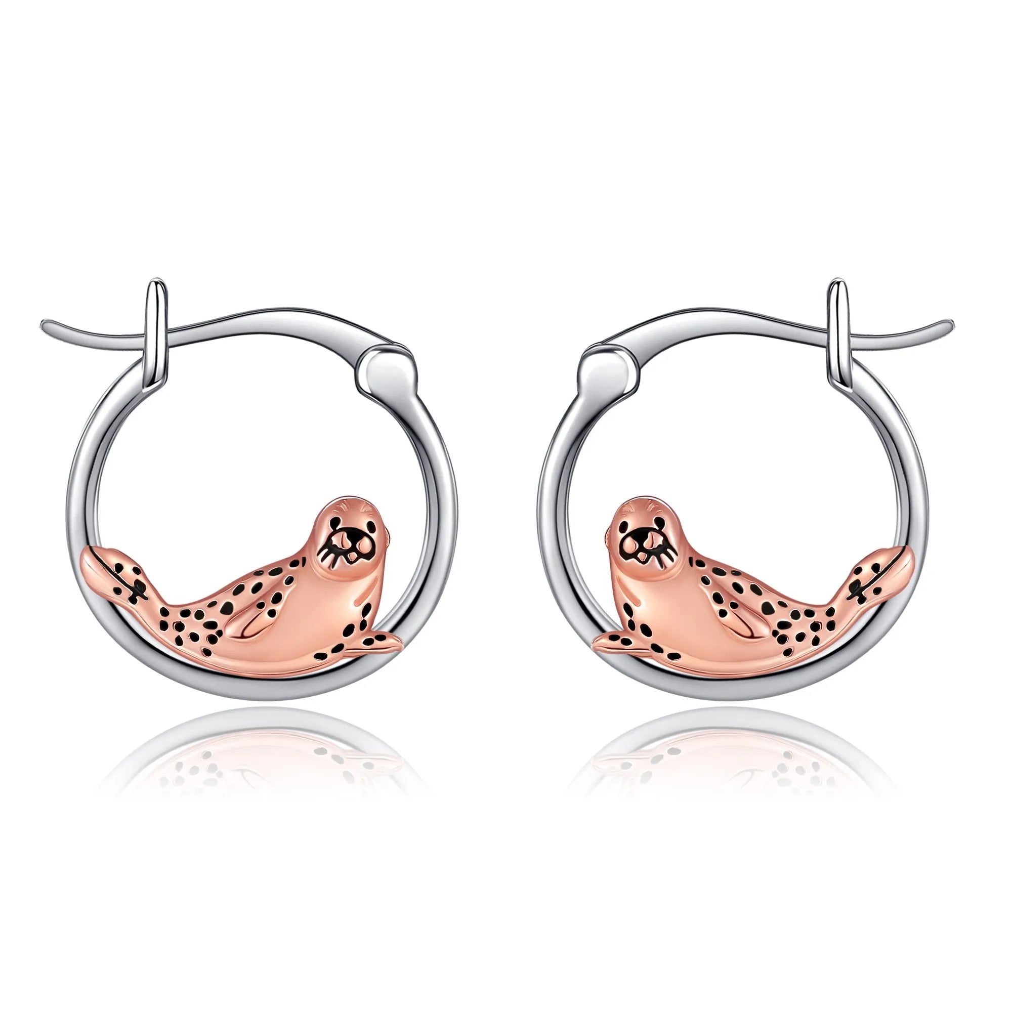 Hot Sale Animal Jewelry for Women 925 Sterling Silver Two Tone Seal Manatee Hoop Earrings