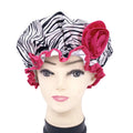 Zebra Printing Polyester Satin Fabric  Double Layer Shower Caps with Flower