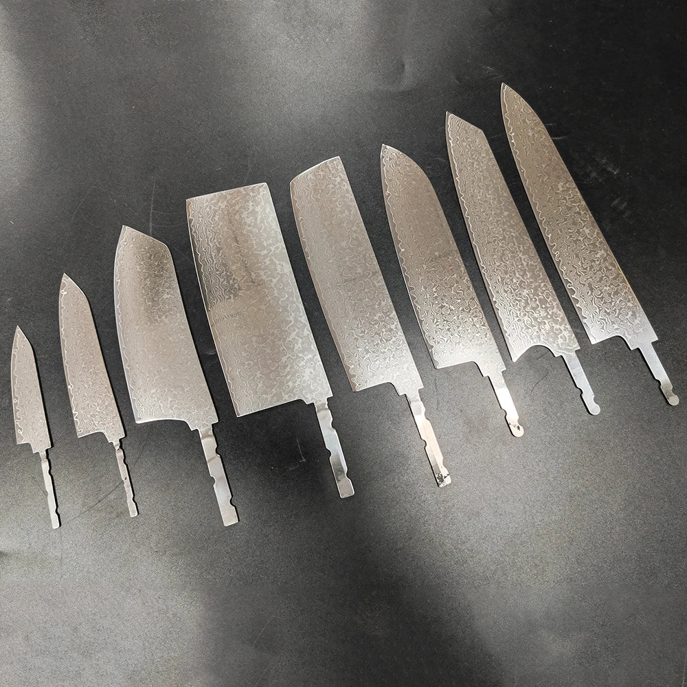 DM10BD2 Sharp Knife Blade Damascus Steel Partial Hidden Tang Feather Texture Blade Knife Blank Damascus Knife Blades for Sale