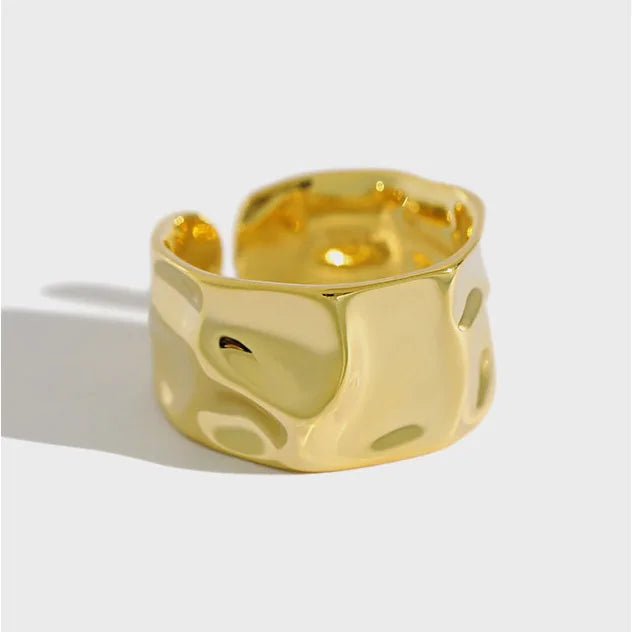 18K Gold Plated 925 Sterling Silver Irregular Wide Chunky Couples Smart Ring for Women Adjustable