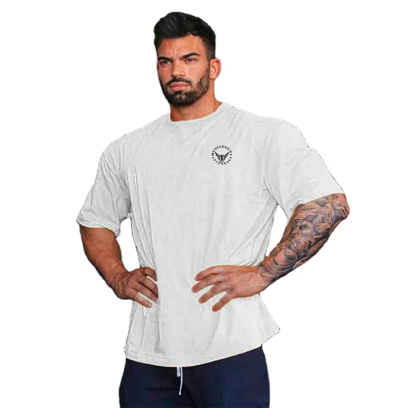 Custom Logo Mens Oversized Fit With Dropped Shoulder Loose Hip Hop Fitness T Shirt Summer Gym Bodybuilding Tops