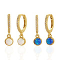 NEW Fashion Jewelry 925 Sterling Silver High Quality Round Synthetic White Opal Gold Plated Hoop Earring Jewelry for Women