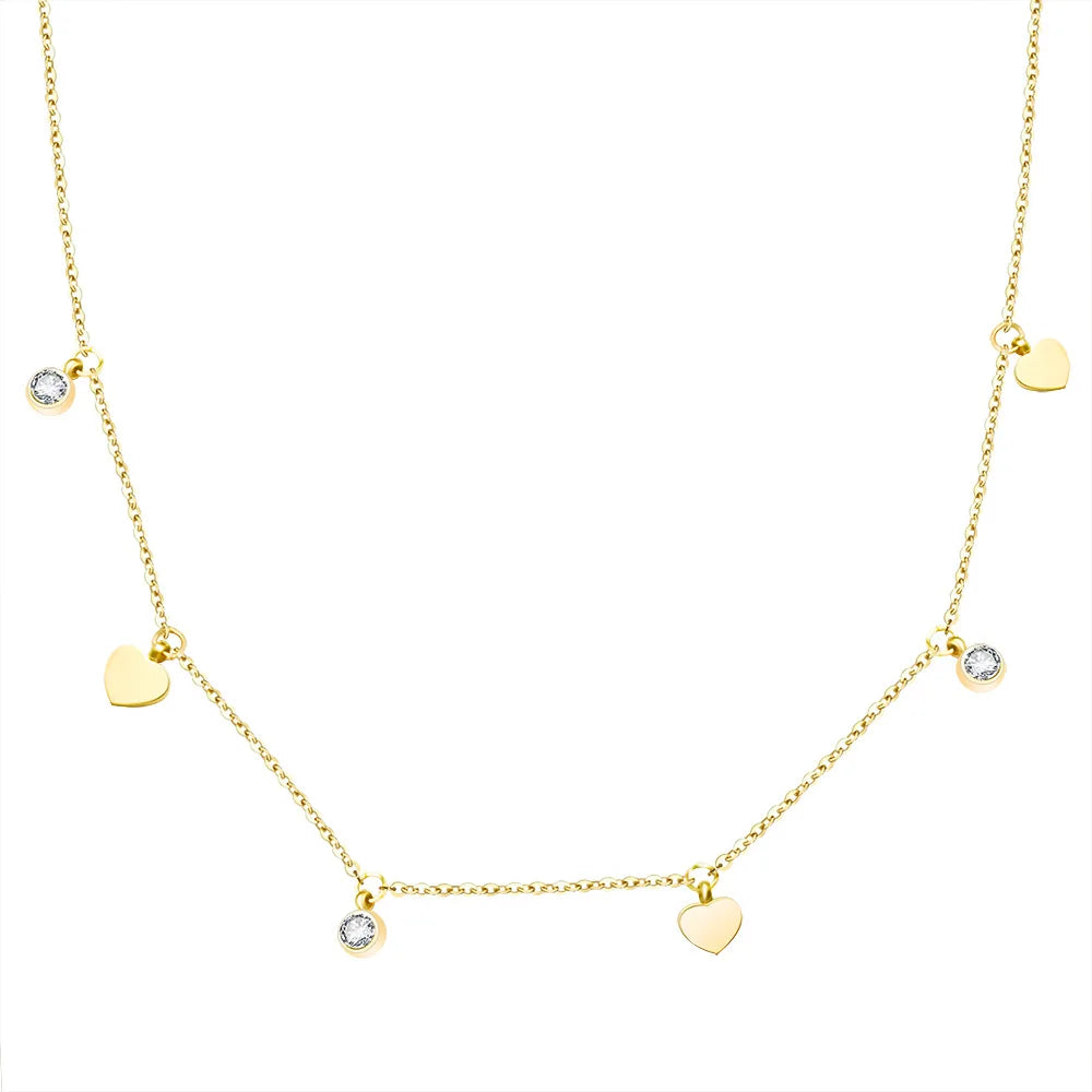 Ins Minimalist IP Plating Stainless Steel Crystal 6mm Heart Charm Necklace