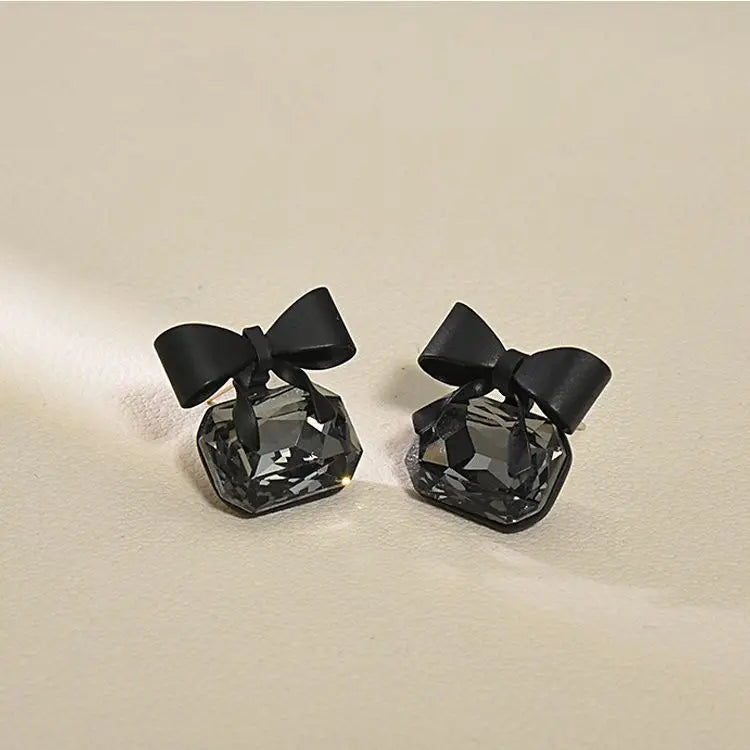 Bow Knot Black Cubic Rhinestone Earrings Exquisite Jewelry Crystal Stud Earrings for Women