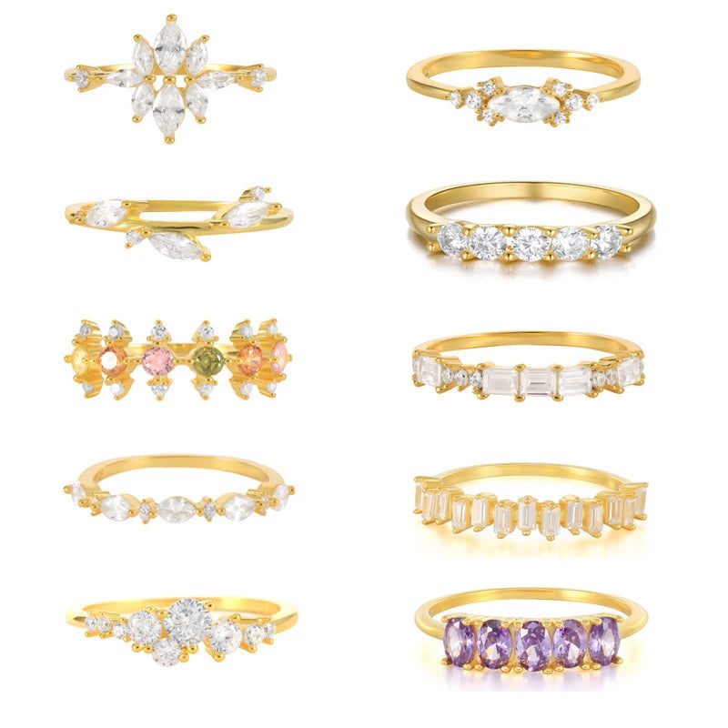 Jachon 2024 Pretty S925 Zircon Gold Wedding Ring 18K Gold Plated Zircon Fine Ring Jewelry Female