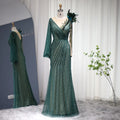 Ruolai ASA-SS20 Modest Round Neck Long Sleeve Prom Dress Heavy Beaded Sequin Evening Cocktail Party Dress for Women