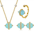 RINNTIN GM 100% Genuine Natural Aquamarine Set 925 Sterling Silver Necklace Gemstone Jewelry Set for Women Girls