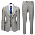 M-4XL Men Plaid Single Breasted Business 3 Piece Light Grey Formal Wedding Suits (Jacket+Vest+Pants)