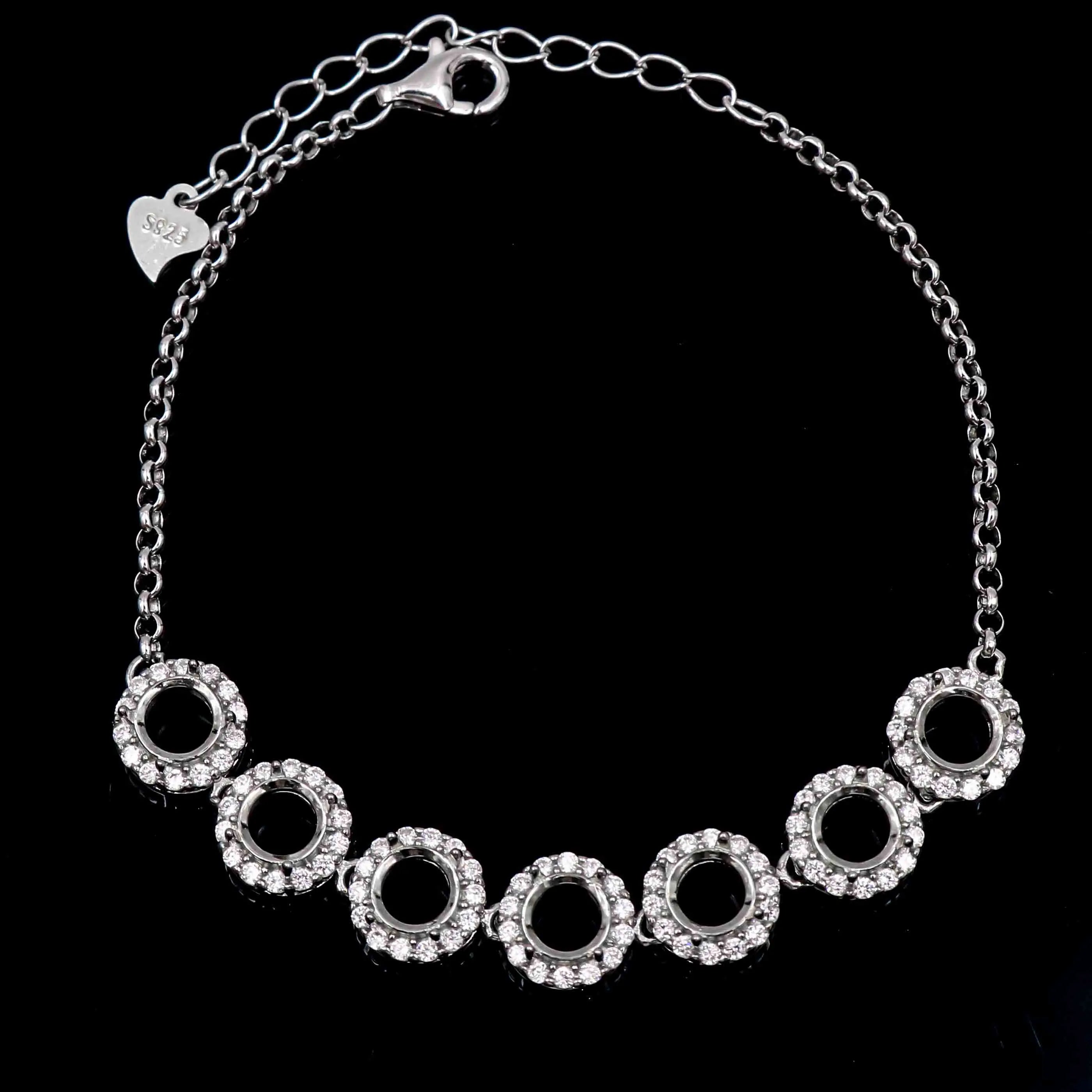 Sterling Silver 5*5mm Semi Mount Bracelet Empty Frame Blank Claws Setting S925 Base Holder Without Center Stone Inlay for DIY