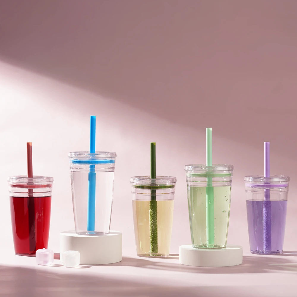 Custom Eco-Friendly 450ML BPA-free Tritan Plastic Reusable Tumbler Straw Customizable Colors Modern Custom Logo for Milk Tea