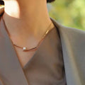 Simple Fashion Geometric Gold Plated Necklace Jewelry Women Clavicle Link Chain Alloy Chopsticks Pearl Necklace