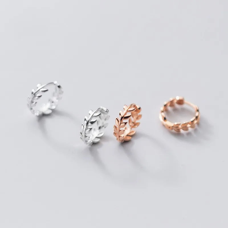 Cute Leaf Shape Small Hoop Earrings Rose Gold Plated 925 Sterling Silver Earings Fashion Jewelry for Women Girls