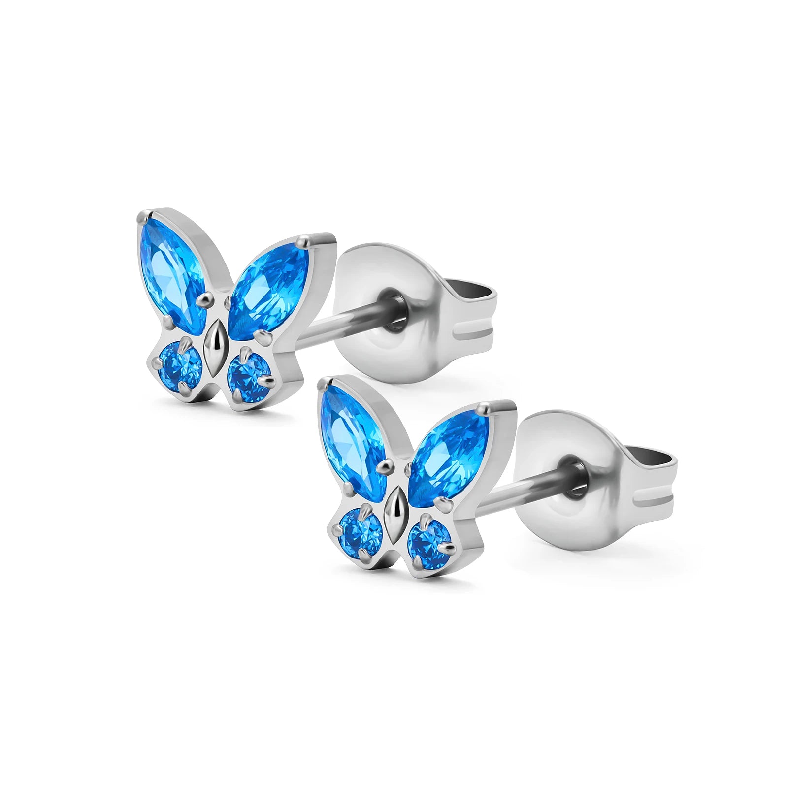 2PCS ASTM F136 G23 Titanium Piercing Butterfly Ear Studs Colorful Zircon Inlay Tragus Cartilage Earrings Woman Body Jewelry