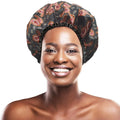 Custom extra Large Braid Bonnet Triple Layer Satin Print Microfiber Lined Shower Cap
