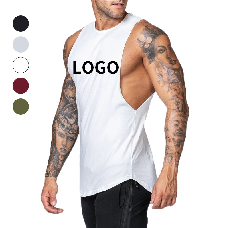 Hot Sale Custom Logo Men Gym Workout Muscle Training Bodybuild Fitness Vest Cotton Comfortable Tank Top for Mens