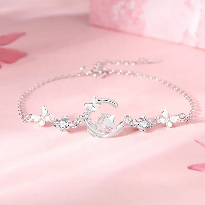 S925 Sterling Silver Forest Couple Bracelet Set Unique Ins Style Minimalist Jewelry for Weddings and Parties Valentine's Gift