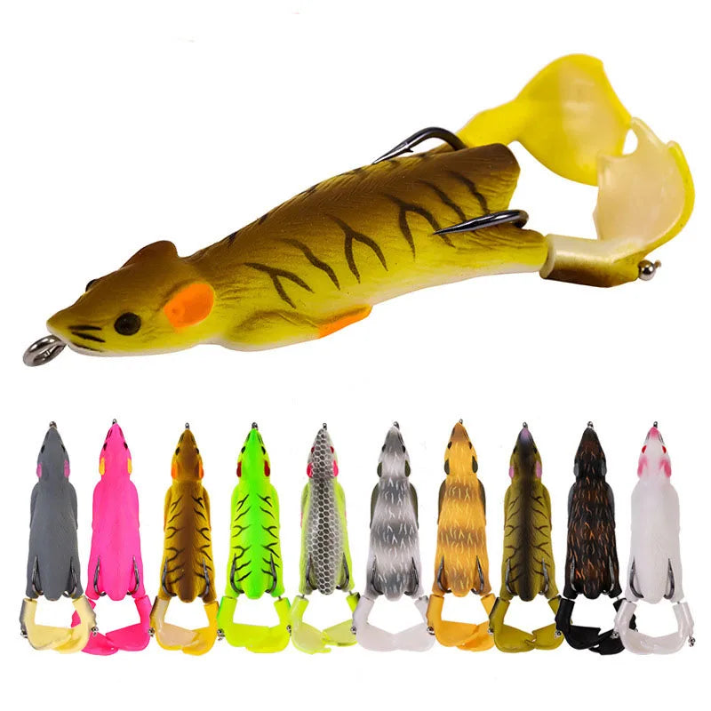 9.5cm 12g Soft Mouse Freshwater Double Hook Fishing Rotating Bait Propeller Floating Rat Lure
