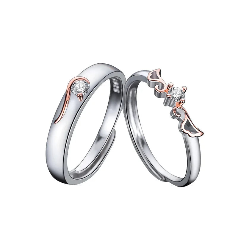 BASQUESUN Factory Wholesale New Double Flying Couple Long Distance Love Light Luxury Gift Ring for Girlfriend Commemorative Gift