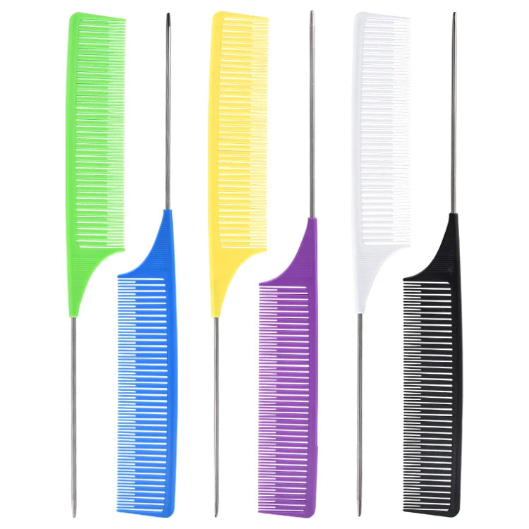 Wholesale Custom logo Anti-static Heat-resisting Haircut Parting Hair Metal Rat Tail Comb for  Barber Shop