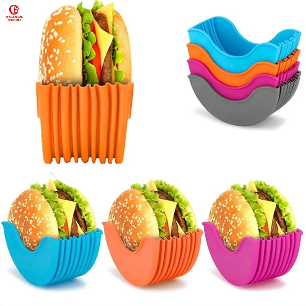 Reusable No Touch Silicone Shelf Clean Burger Fixed Rack for Sandwich Storage Food Holder Box Cake Moulds Type