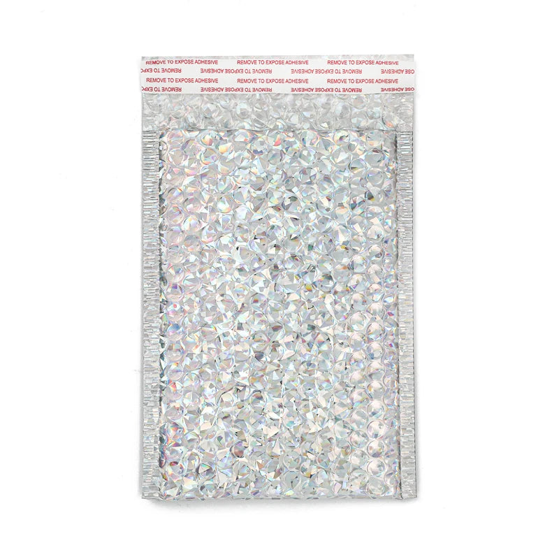 Custom Logo Laser Silver Holographic Poly Bubble Mailer Packaging Bags Waterproof Shipping Mailing Envelope for Clothes